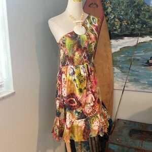 True Destination,Women's Smocked,One Shoulder,Multi-colored,Dress, Size Medium